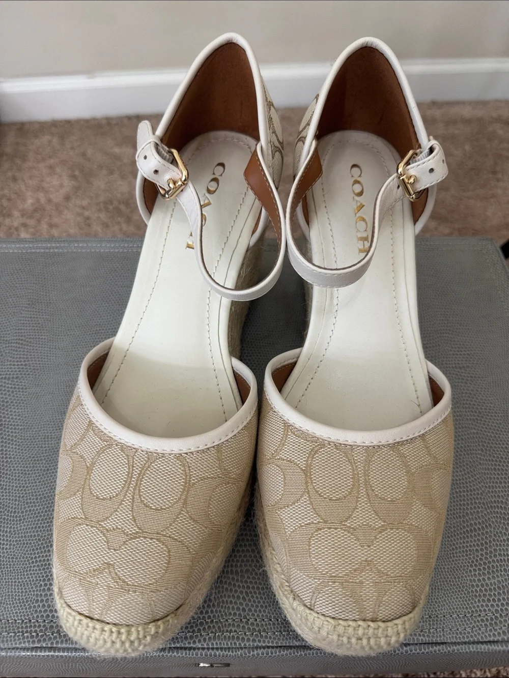 Coach Tan Signature Canvas Espadrille Wedge Sandals Size 10